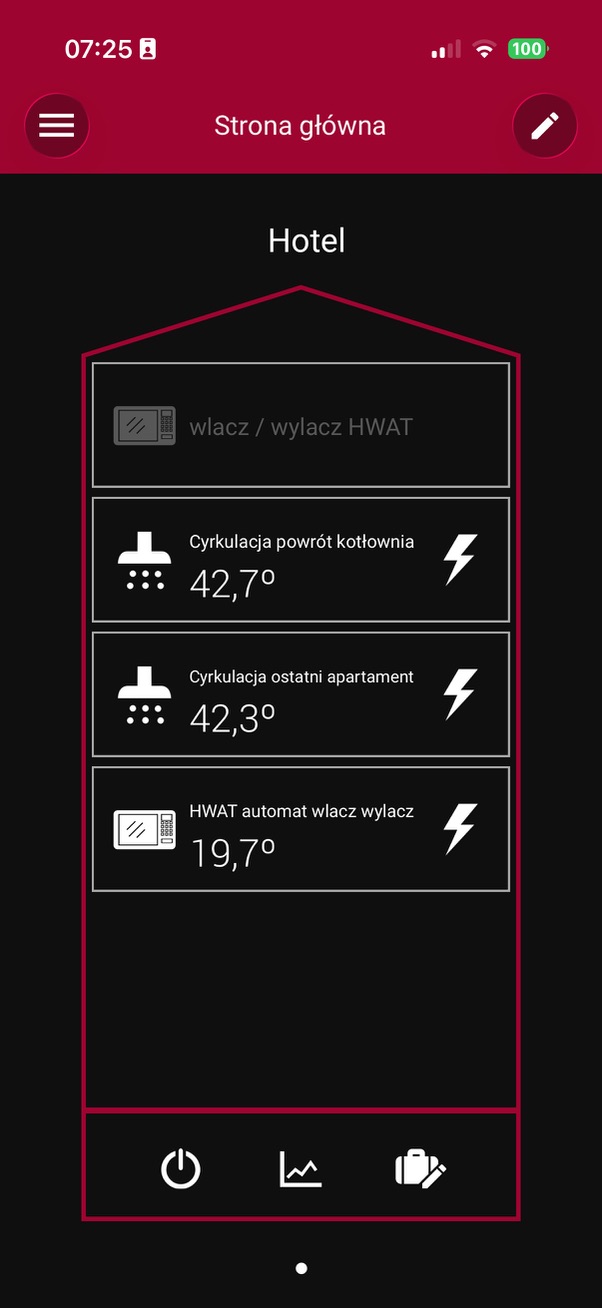 Aplikacja mobilna — strefy obiektu „Hotel” i sterowanie online