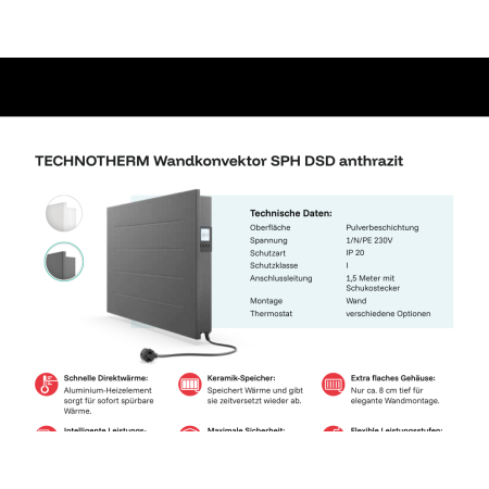 Produkt TECHNOTHERM SPH 2000 DSM 429 754 724 Wandkonvektor SPH 2000 RF TECHNOTHERM - seria