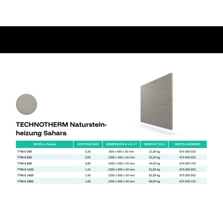 Grzejnik z kamienia naturalnego TTM-S 1150 TECHNOTHERM
