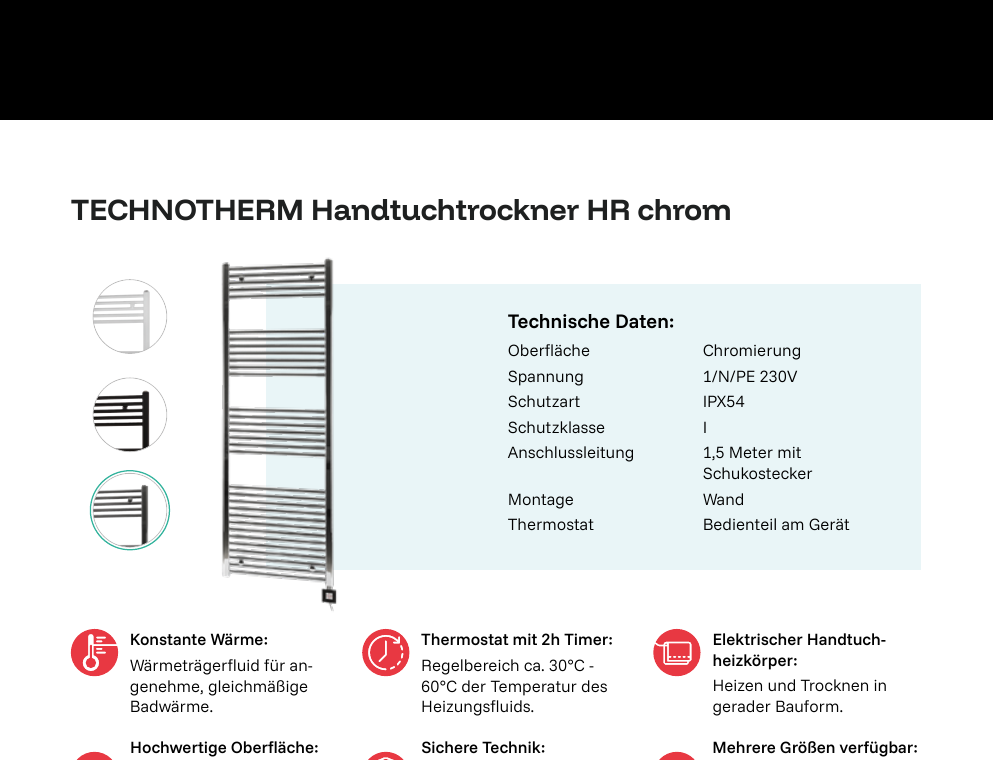 TECHNOTHERM grzejnik łazienkowy HRC 50/120 chrom - grzejnik łazienkowy