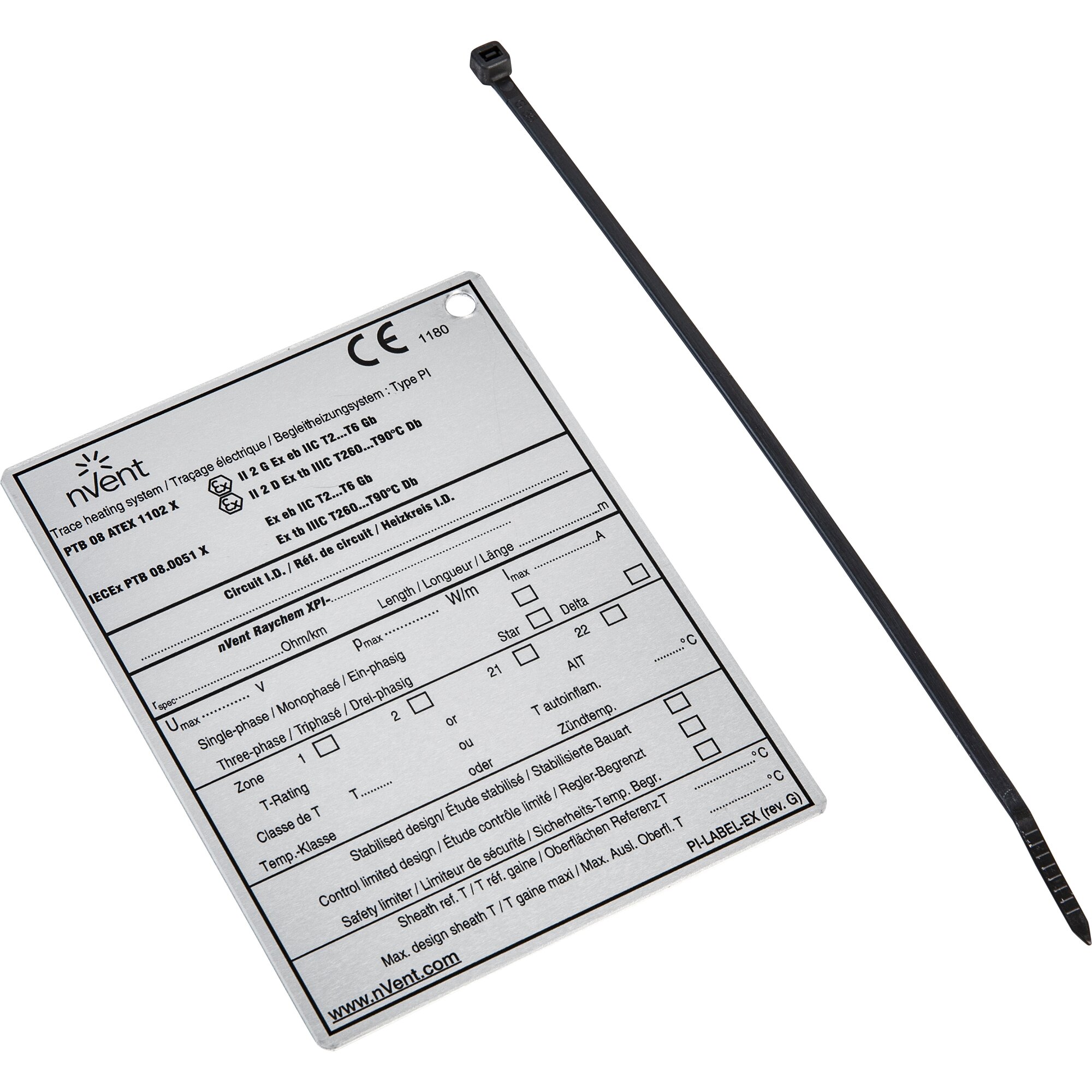 PI-LABEL-NH Naklejka identyfikacyjna do systemów grzewczych Raychem PI stosowana w strefach bez zagrożeń - Chemelex Raychem