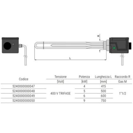 Cordivari Grzałka z termostatem 4 kW, 400 V