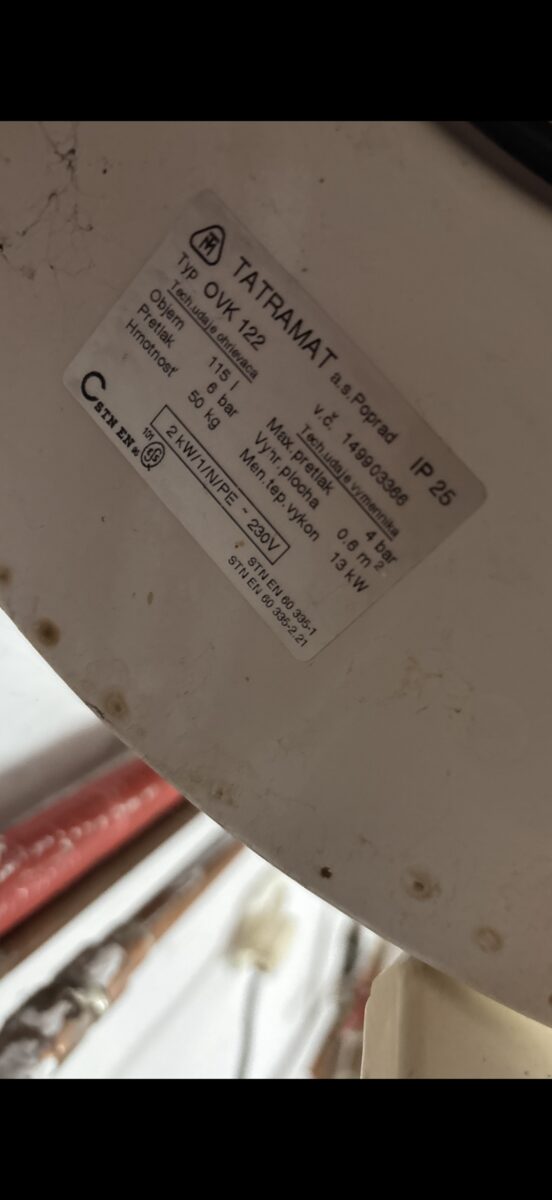 Tabliczka znamionowa Tatramat OVK 122 115 l 2 kW 230 V