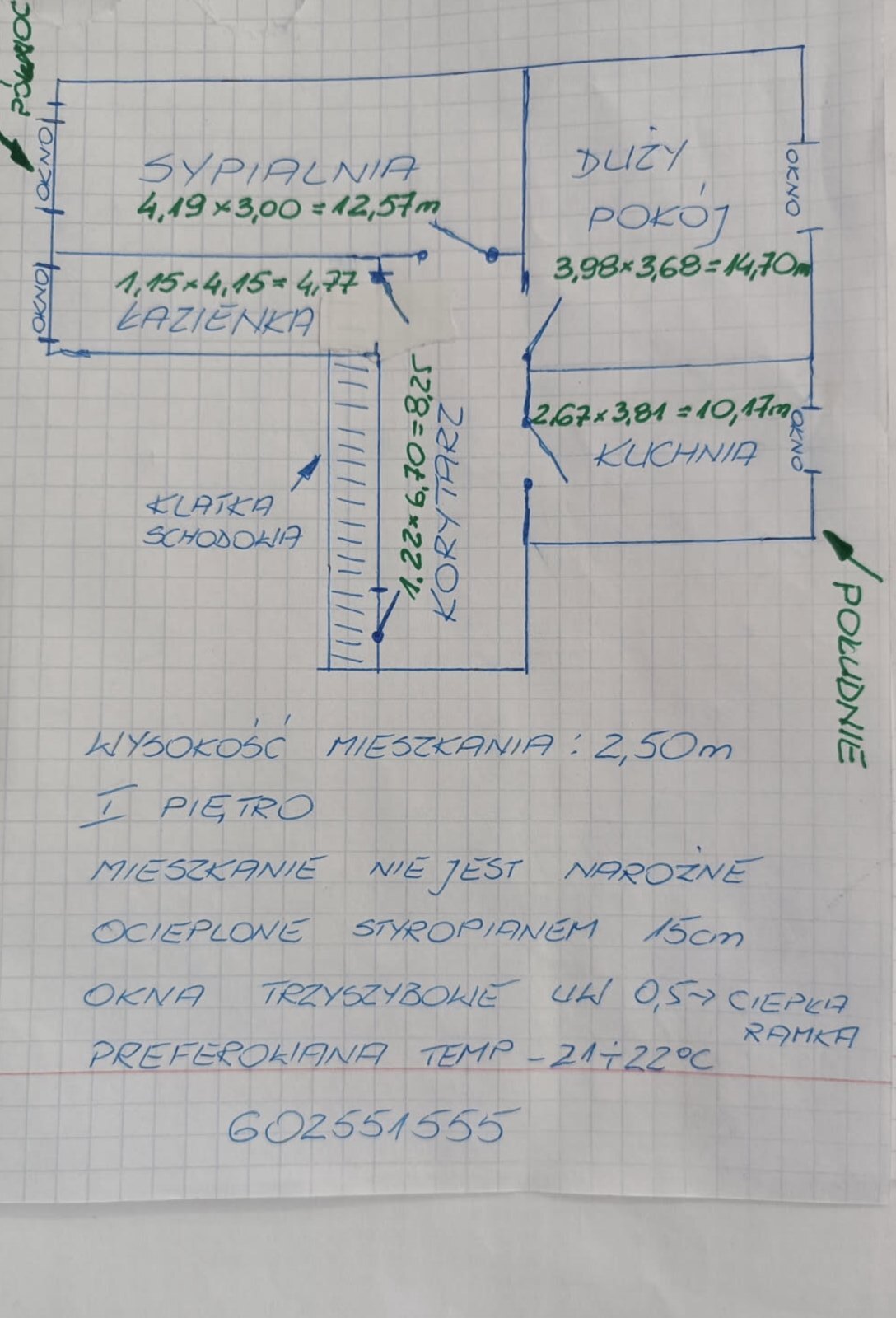OPOLE1207 - szkic mieszkania do doboru pieców akumulacyjnych Dimplex XLE i CWU 80 l