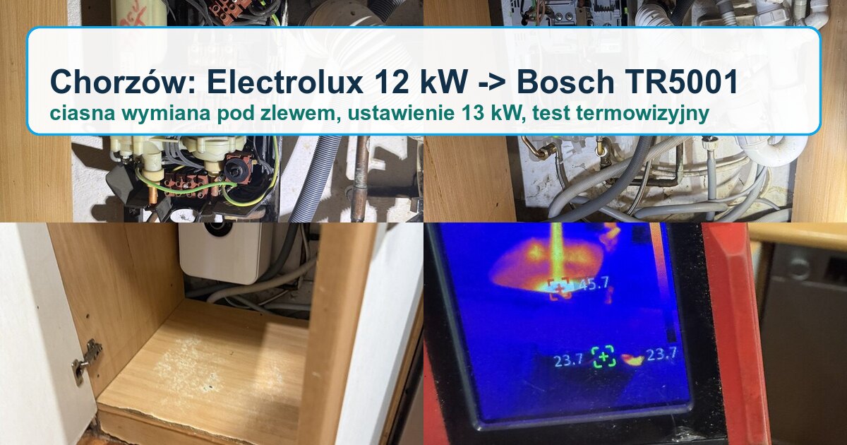 Chorzów - wymiana Electrolux 12 kW na Bosch TR5001 13 kW pod zlewem